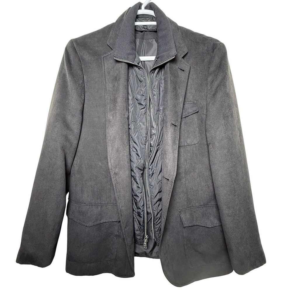 Alfani Mens Corduroy Lined Blazer Sport Coat Jacket Gray Removable Collar XL